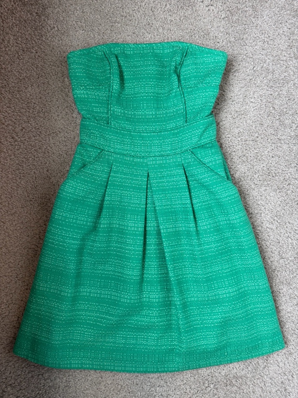 Banana Republic Strapless Textured Green Pleated Dress